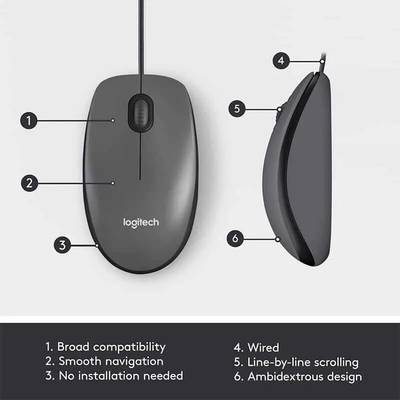 Logitech M100 Wired Mouse USB - Image 3