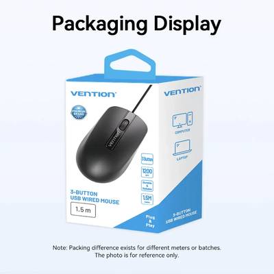 Vention 3-Button USB Wired Computer Mouse 1.5M Black- KTABG - Image 1