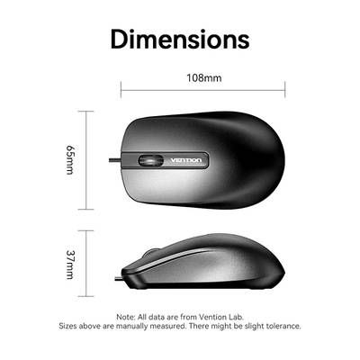 Vention 3-Button USB Wired Computer Mouse 1.5M Black- KTABG - Image 2