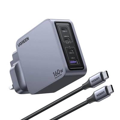 UGREEN Nexode Pro 160W 4-Port GaN Fast Charger UK Grey+1.5M 240W Cable – X763