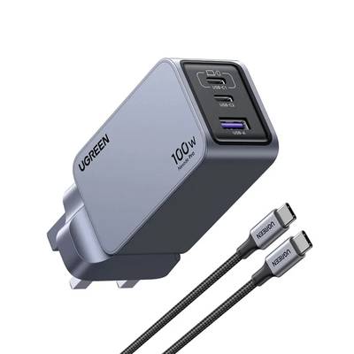 UGREEN Nexode Pro 100W 3-Port GaN Fast Charger UK Grey+1.5M 100W Cable – X757